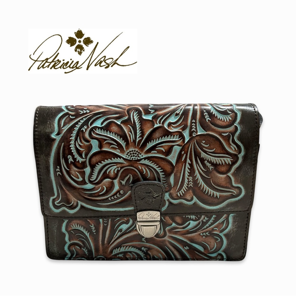 Patricia Nash Laurentina Tooled Turquoise Leather Crossbody